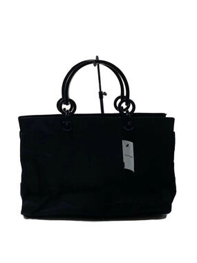 Prada black tote distinctive circular tortoiseshell style handles